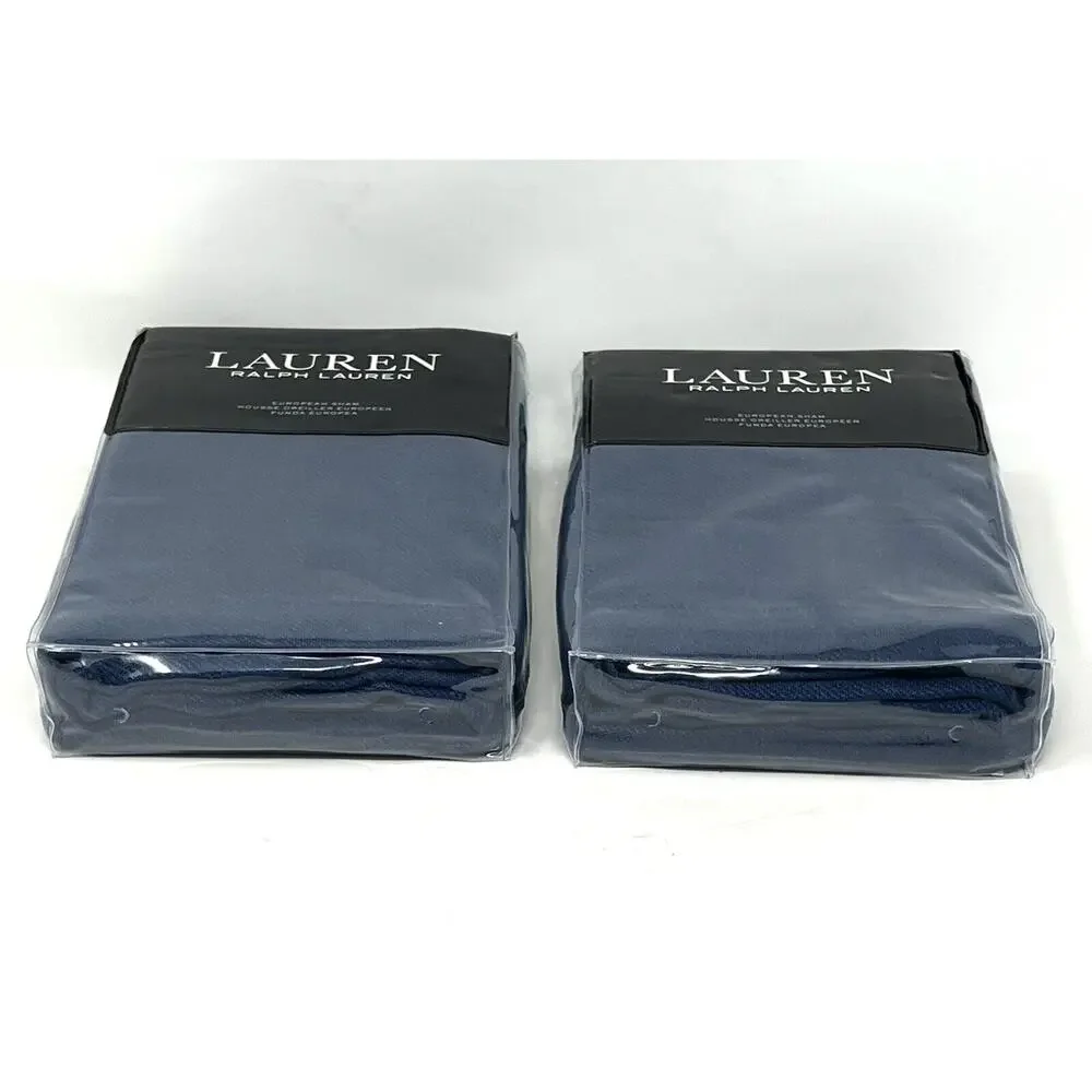 Ralph Lauren Gavin Euro Pillow Shams Indigo Blue 100% Linen Pair Of 2 26” X 26”